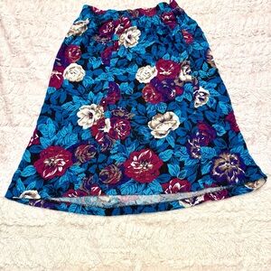 Vintage 80’s size 12 Danielle B Floral Midi Skirt Blue & Purple Tropical vibes
